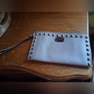 MK Studded Gray Wristlet Clutch